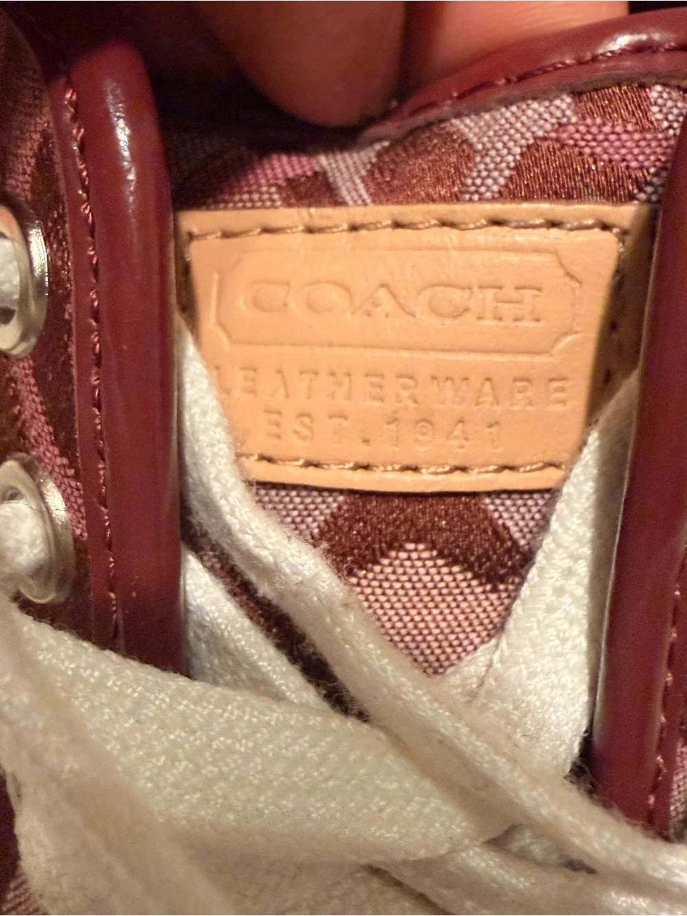 Coach Women's Burgundy Signature Canvas Sneakers with White Laces